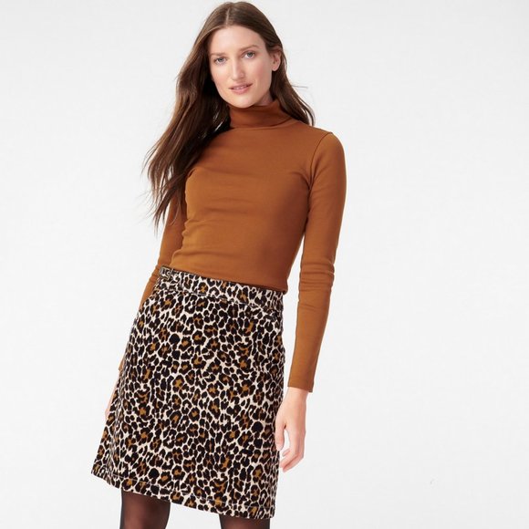 J.Crew Leopard Print Corduroy Buckle Mini Skirt - Picture 1 of 13